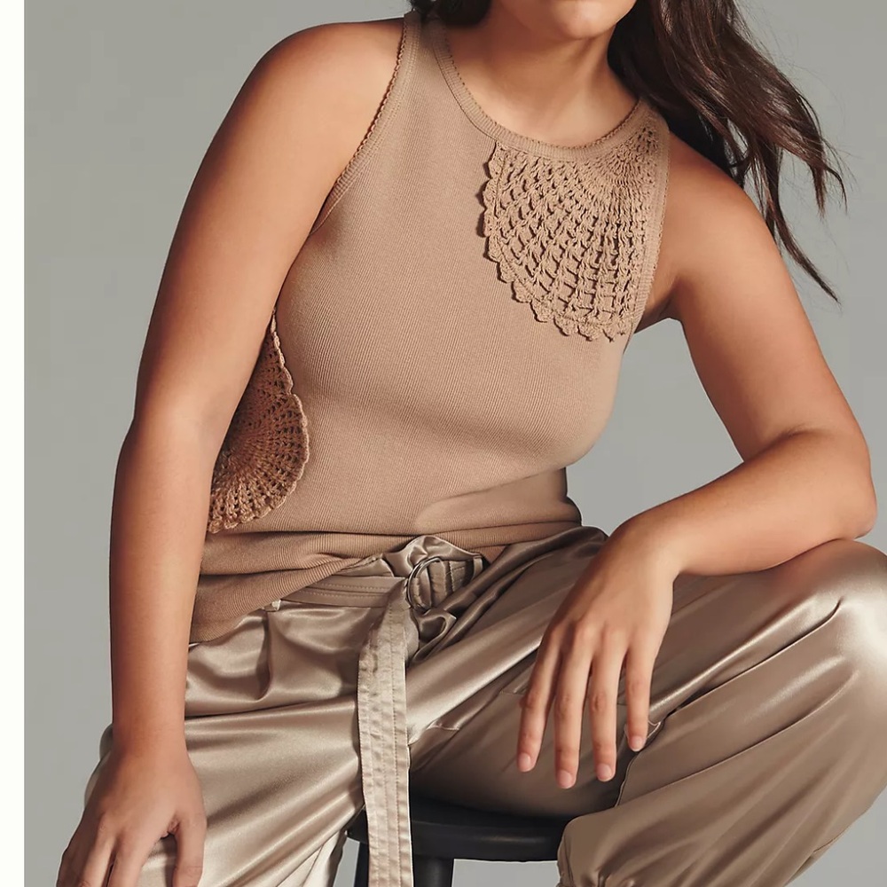 Anthropologie Crochet Ribbed Tank Top XS